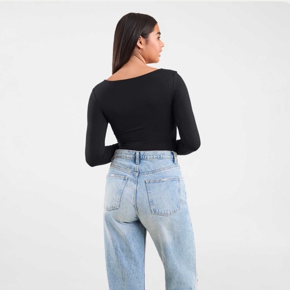 NWT NUUDS LADIES WOMENS XXL BLACK LONG SLEEVE SQUARE NECK BODYSUIT 🖤🖤🖤 SOLD OUT - Picture 2 of 10